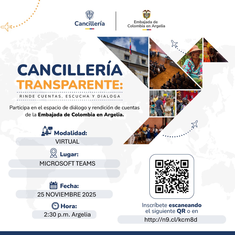 Embajada de Colombia en Argelia realizará evento de rendición de cuentas de forma virtual